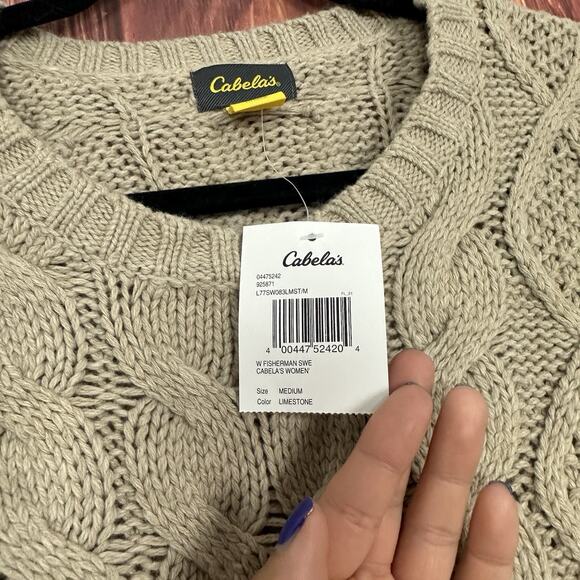 Cabelas Womens Medium Tan Brown Cable-Knit Pullover Tunic Sweater Fisherman NWT - Picture 5 of 5